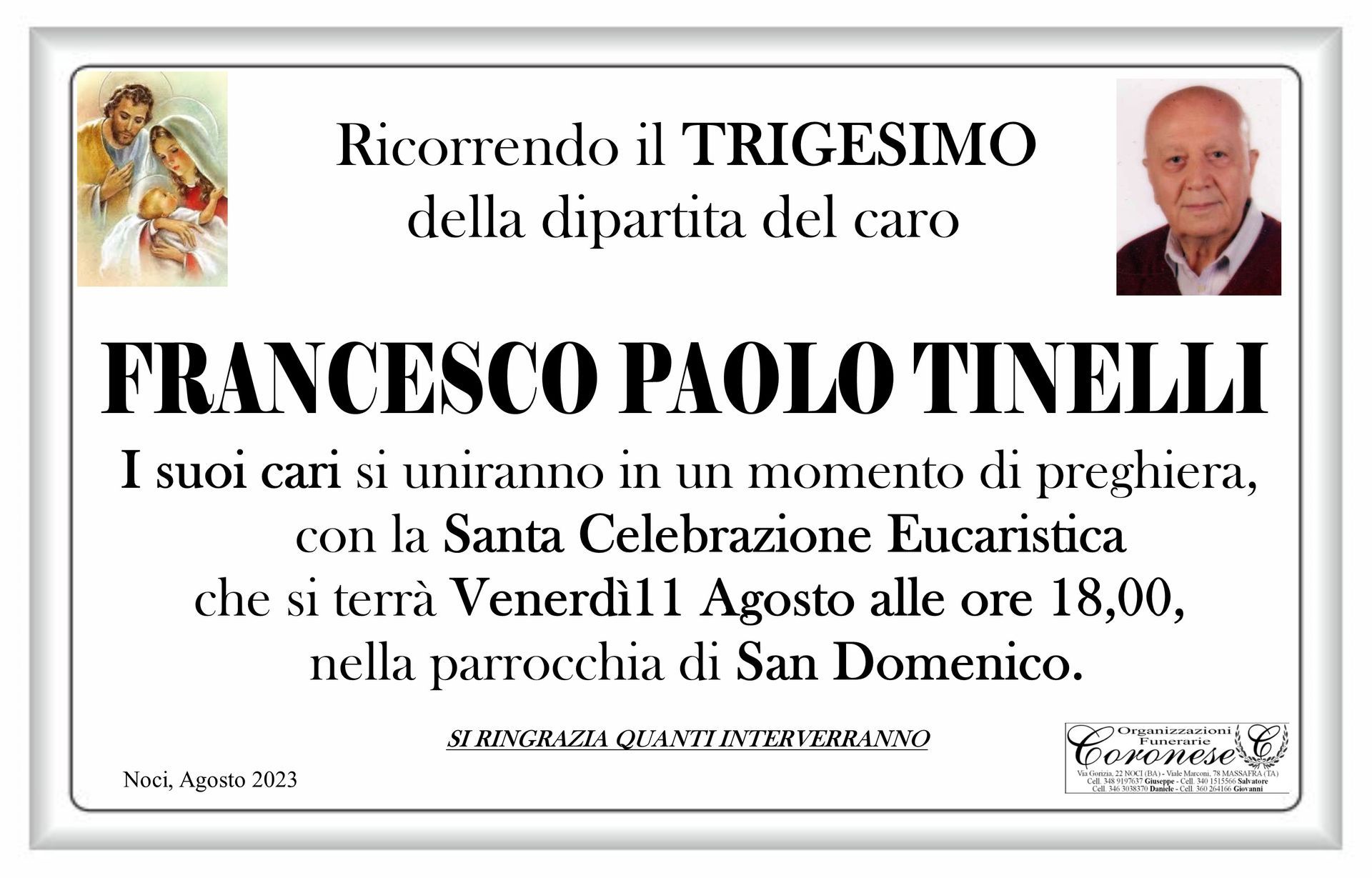 necrologio FRANCESCO PAOLO TINELLI