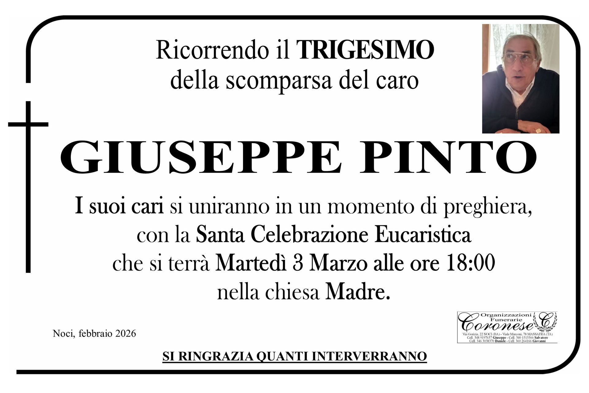 necrologio GIUSEPPE PINTO