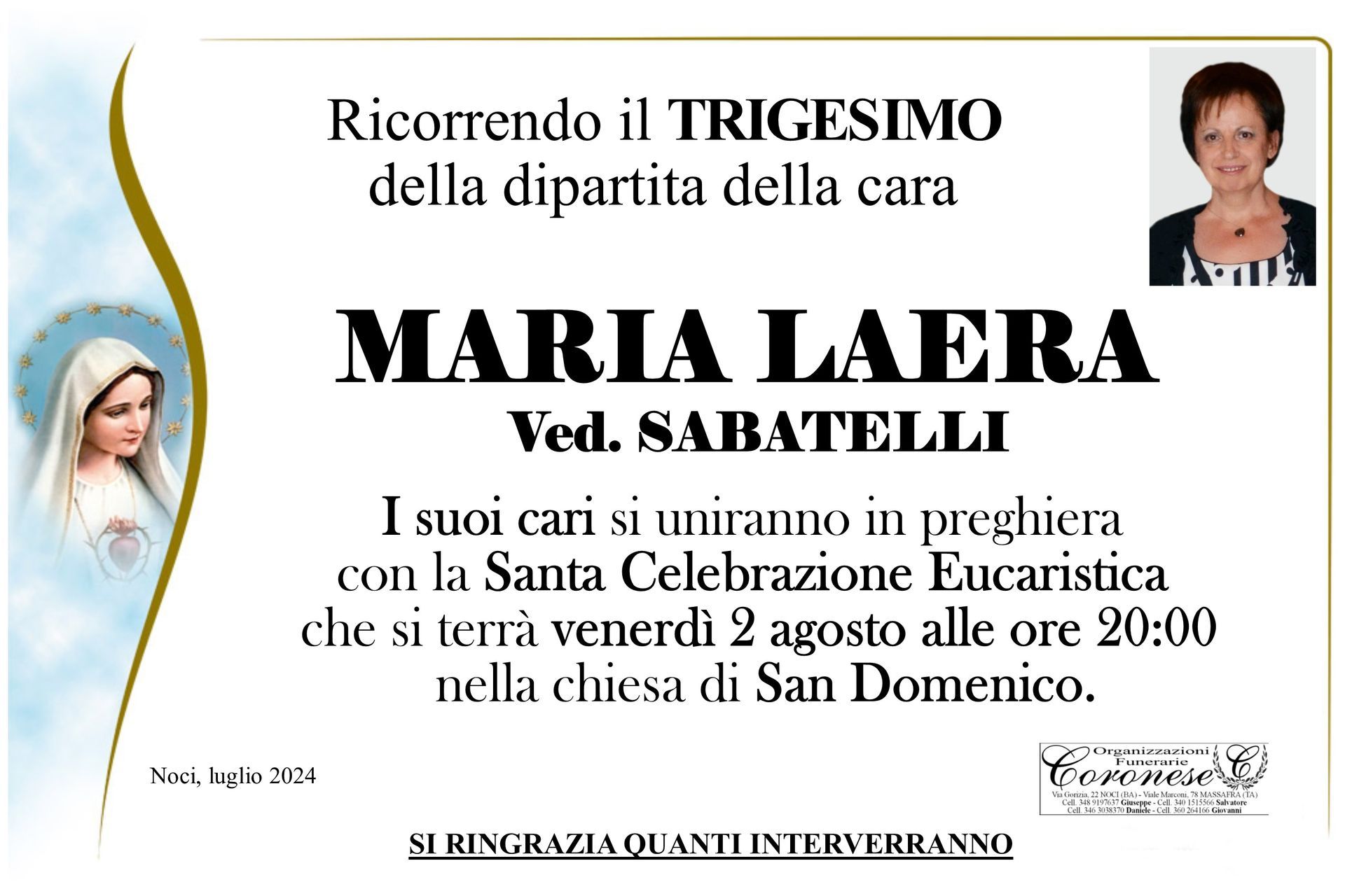 necrologio MARIA LAERA Ved. SABATELLI