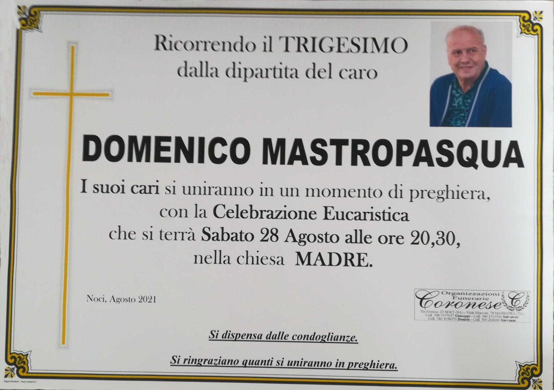 necrologio Domenico Mastropasqua