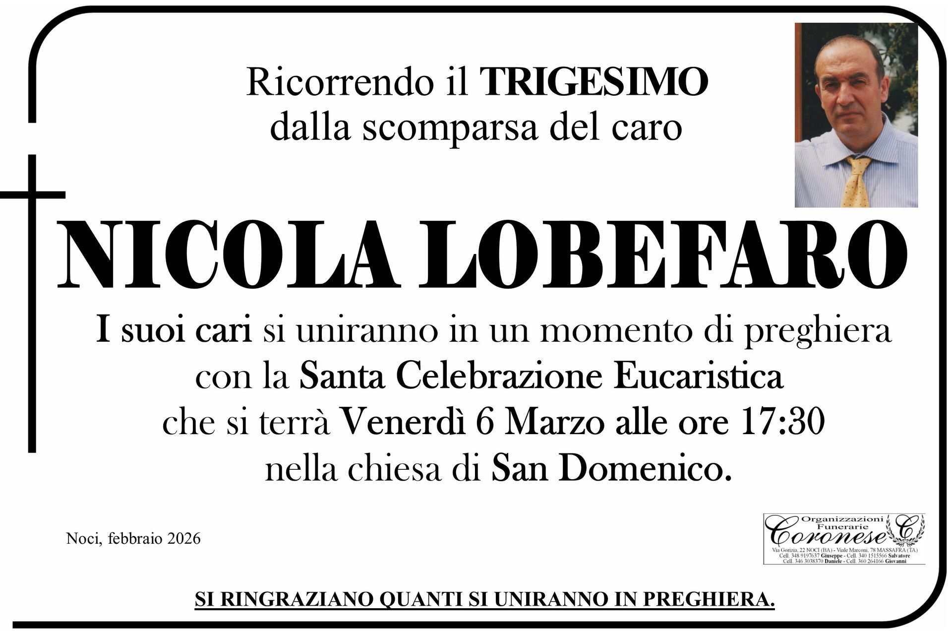 necrologio NICOLA LOBEFARO
