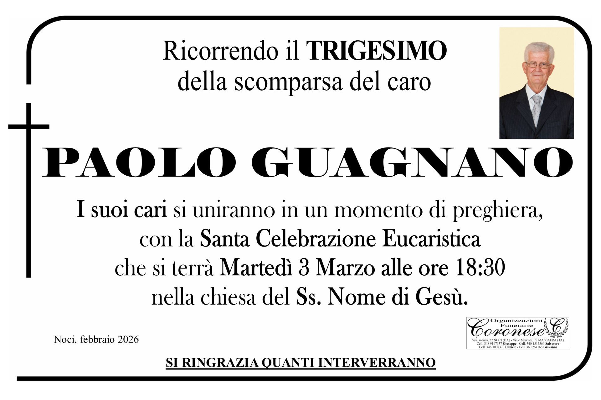 necrologio PAOLO GUGAGNANO