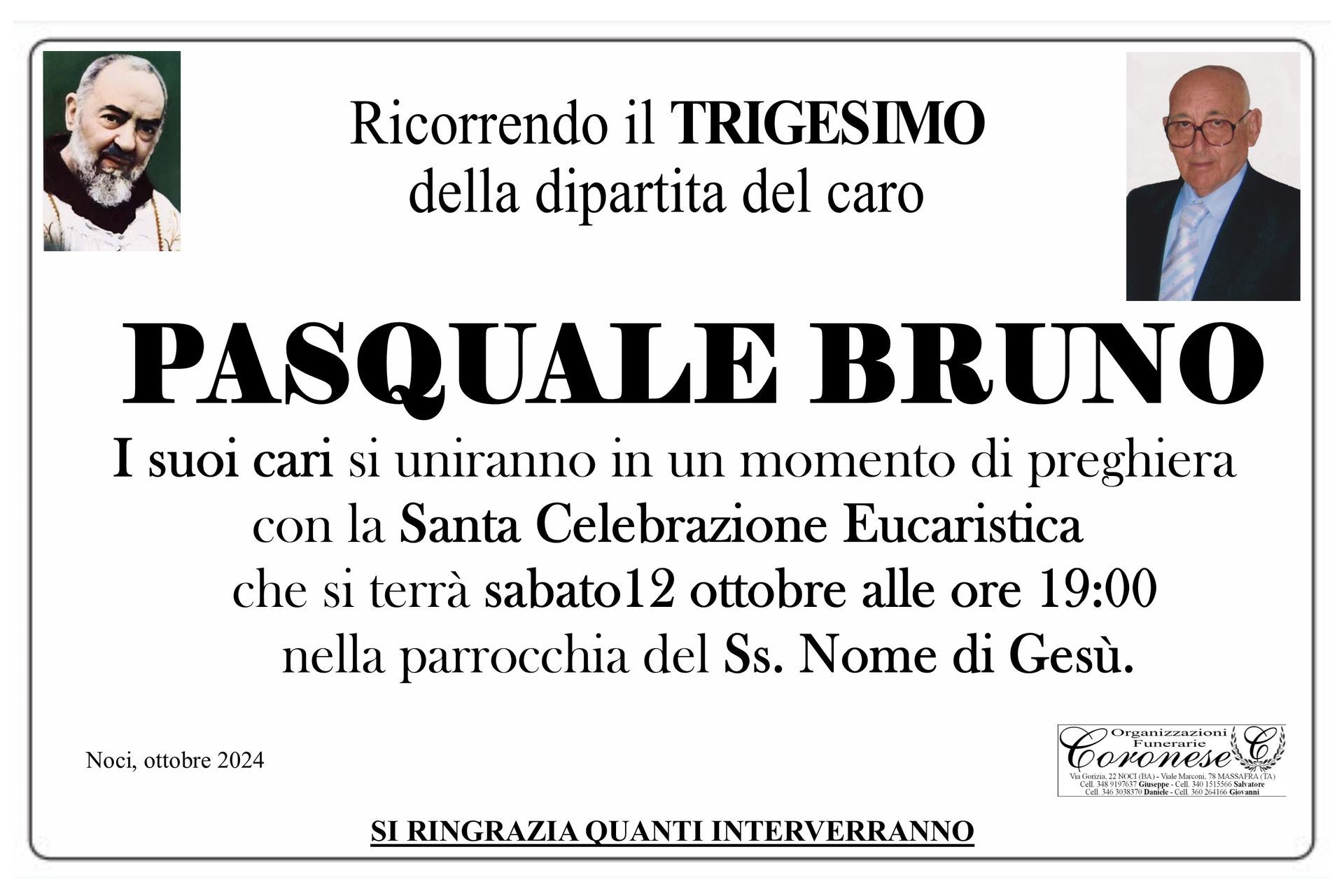 necrologio PASQUALE BRUNO