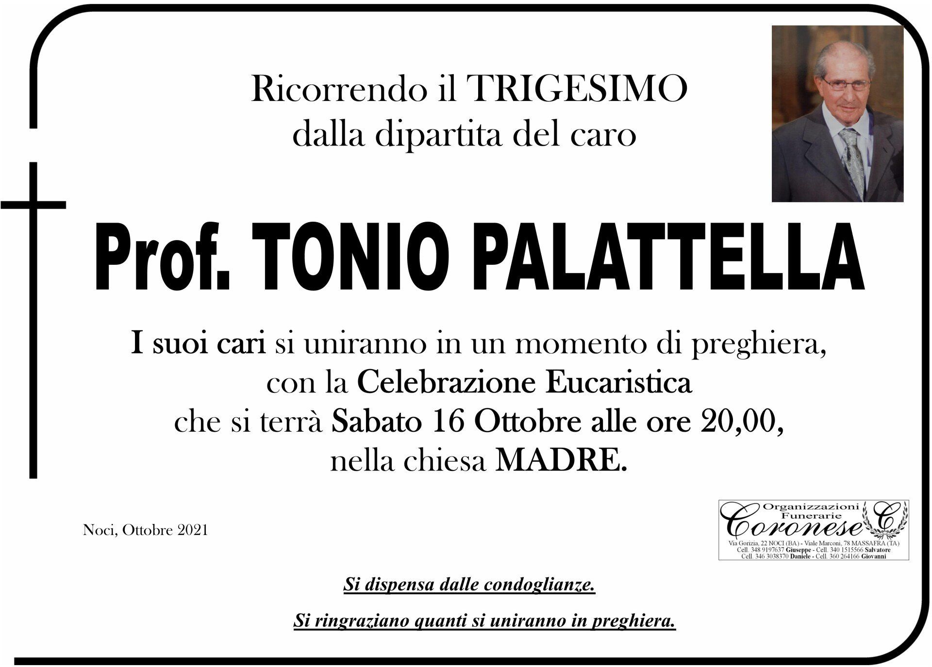 necrologio Prof. TONIO PALATTELLA