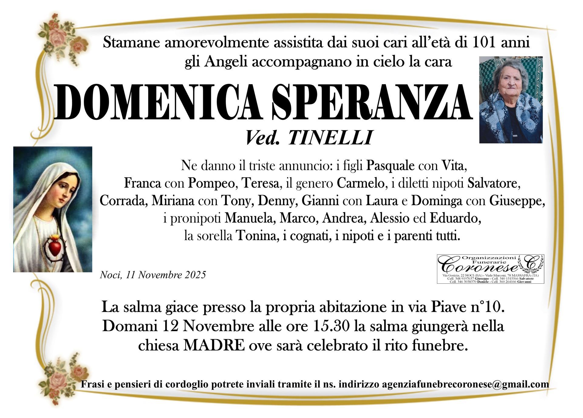 necrologio DOMENICA SPERANZA 