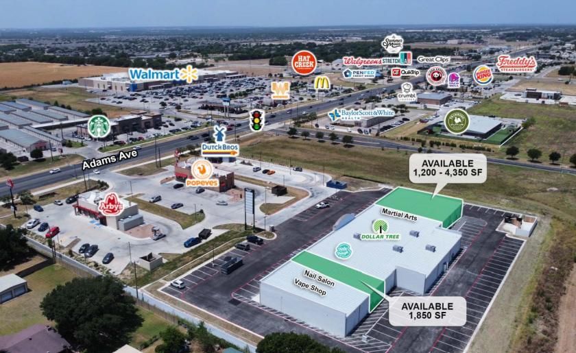 West Adams Avenue in Temple, TX showing new retail and road development