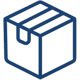 A blue, simple line icon of a closed cardboard box used for shipping or packaging.
