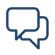 Two overlapping speech bubbles in a dark blue outline, commonly used to represent messaging, chat, or communication.