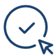 A dark blue icon of a checkmark inside a circle with a mouse cursor arrow pointing toward the lower right.