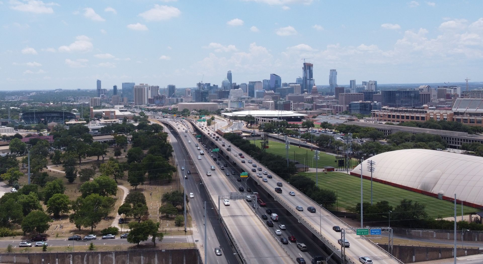 Aerial view of I-35 corridor between Temple and Austin, TX