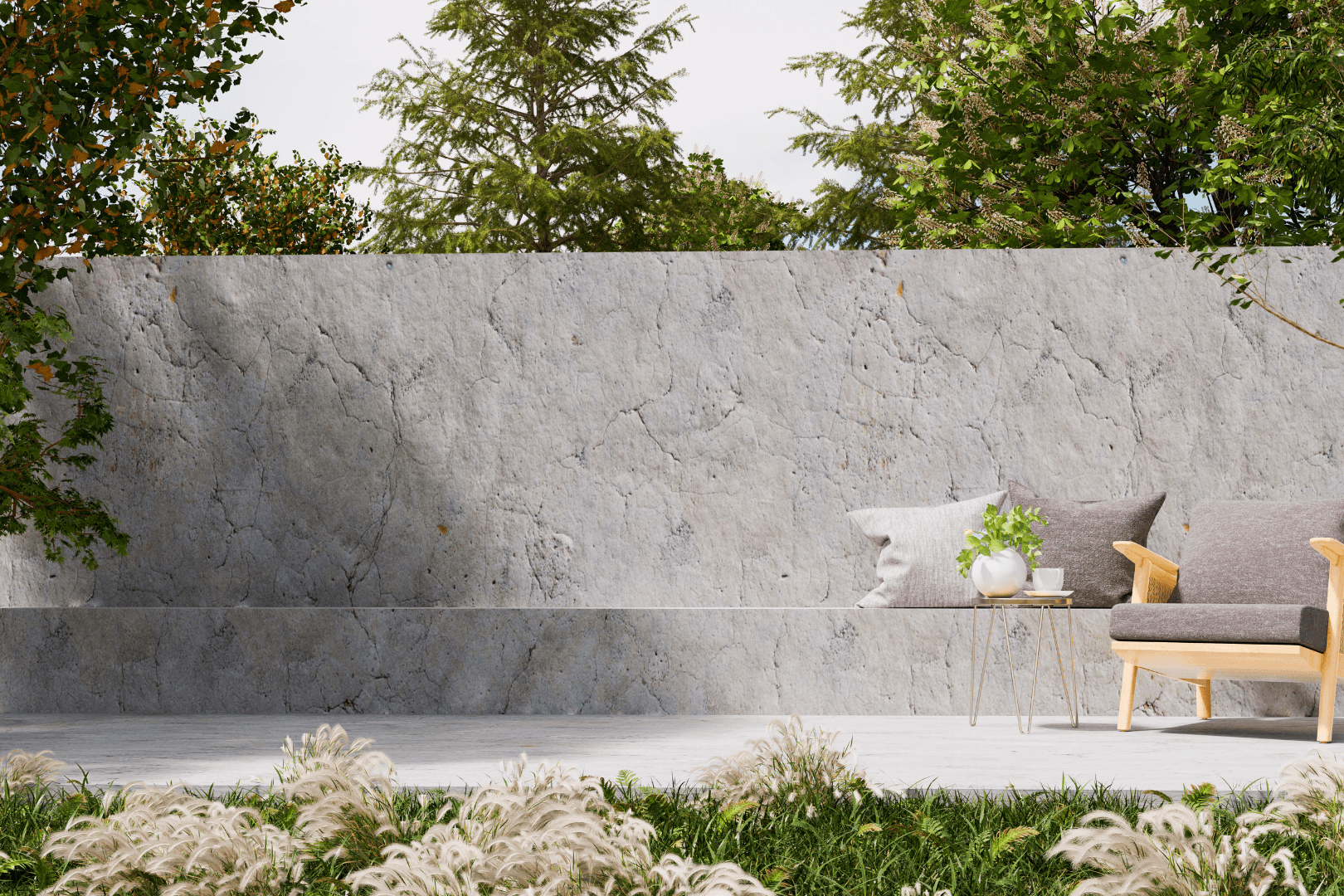 Concrete sidewalk under construction, with wooden forms and stakes.