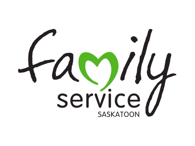Family Service Saskatoon logo with black and green text and a green heart in “family”