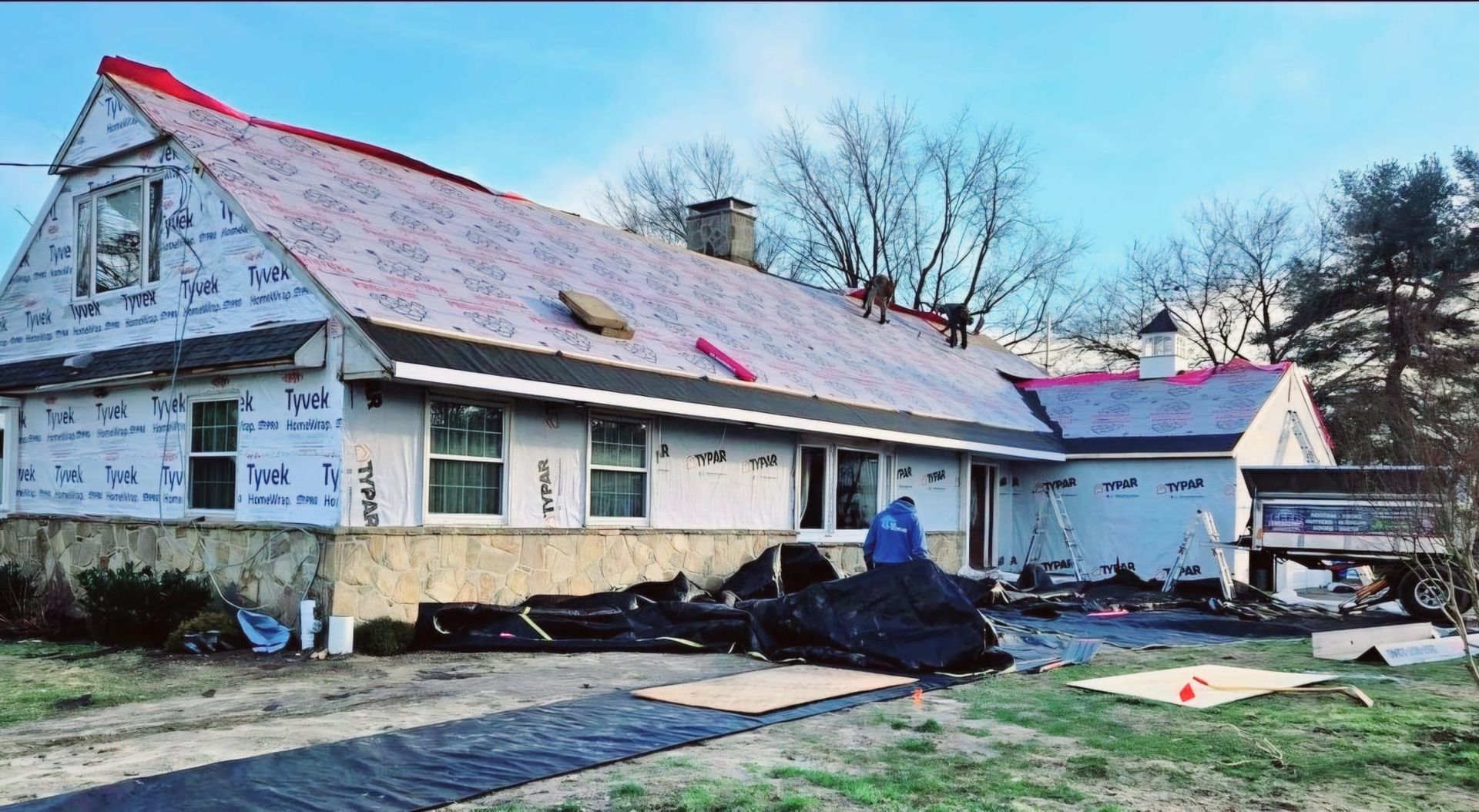 A picture of a house before and after being painted