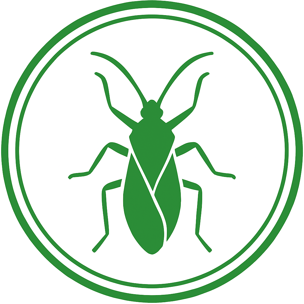 A green bug is in a green circle on a white background.