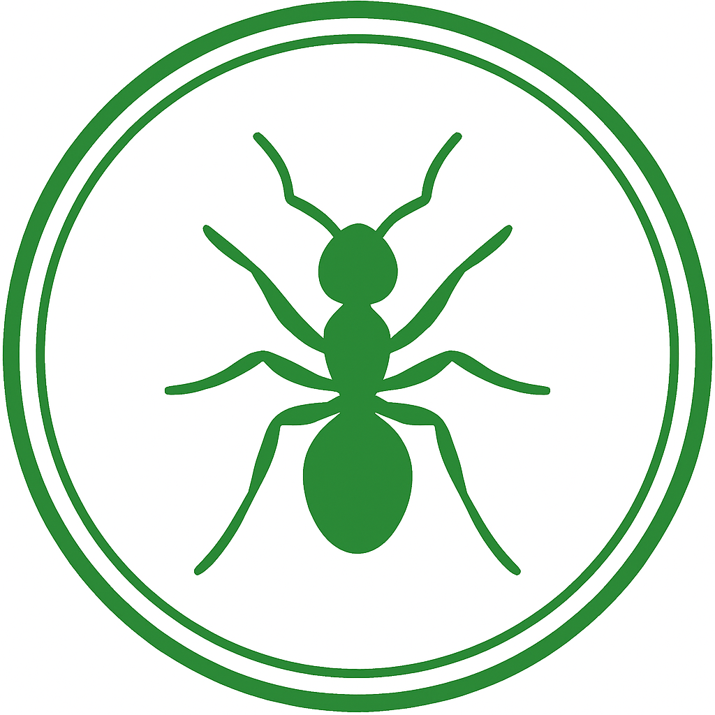 A green ant is in a green circle.