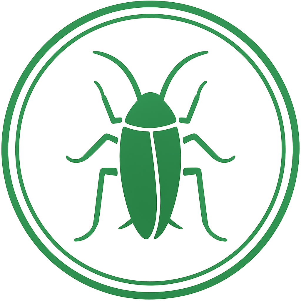 A green cockroach is in a green circle.