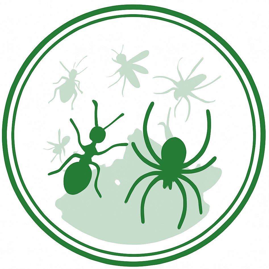 A green circle with ants and spiders in it.