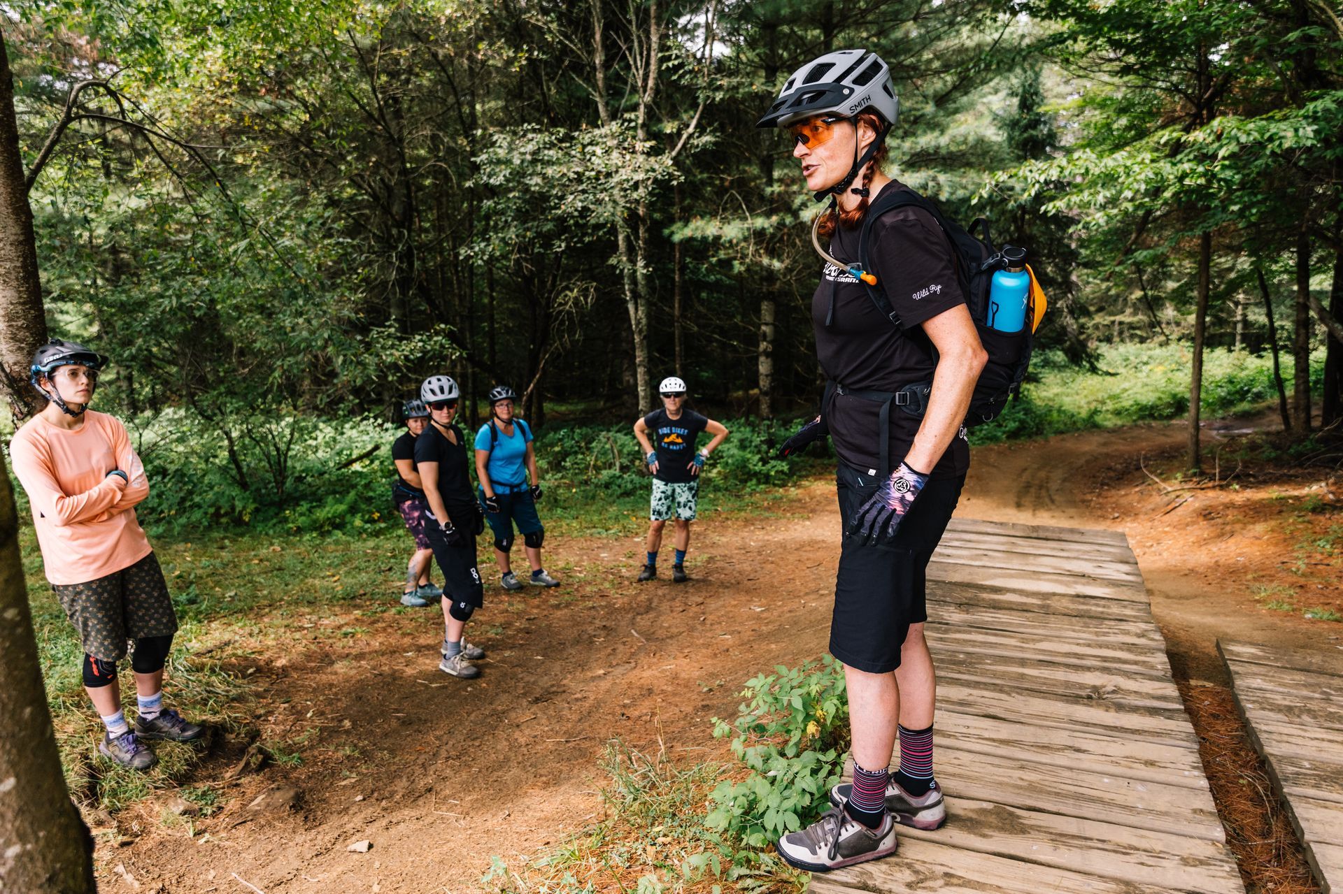 A Mountain Biking Clinic in session on the Kingdom Trails at The Wildflower in Northern, VT