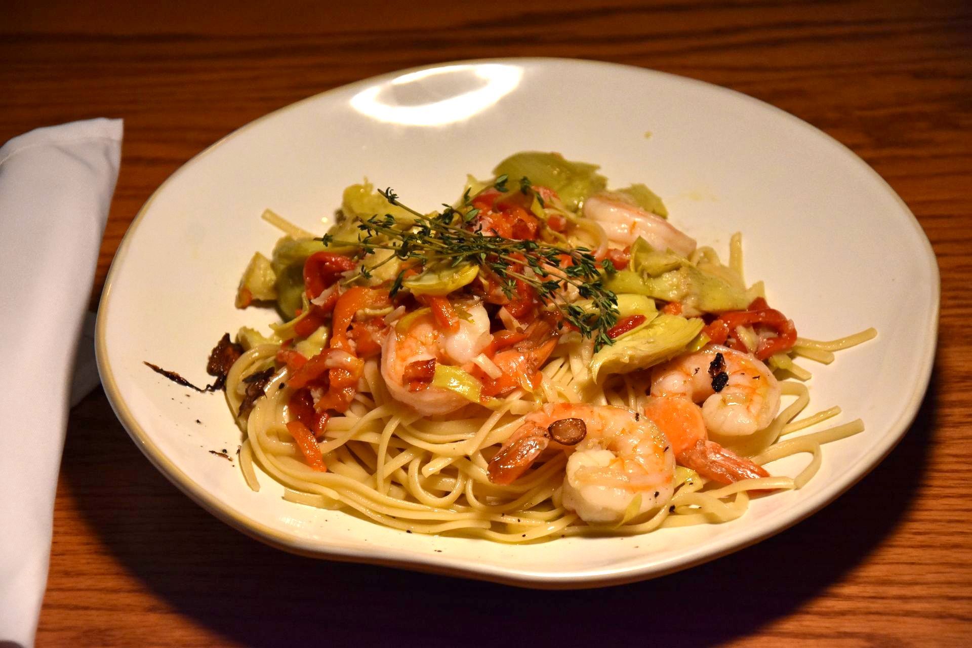 The Wildflower Restaurant serves shrimp pasta in East Burke, Vermont