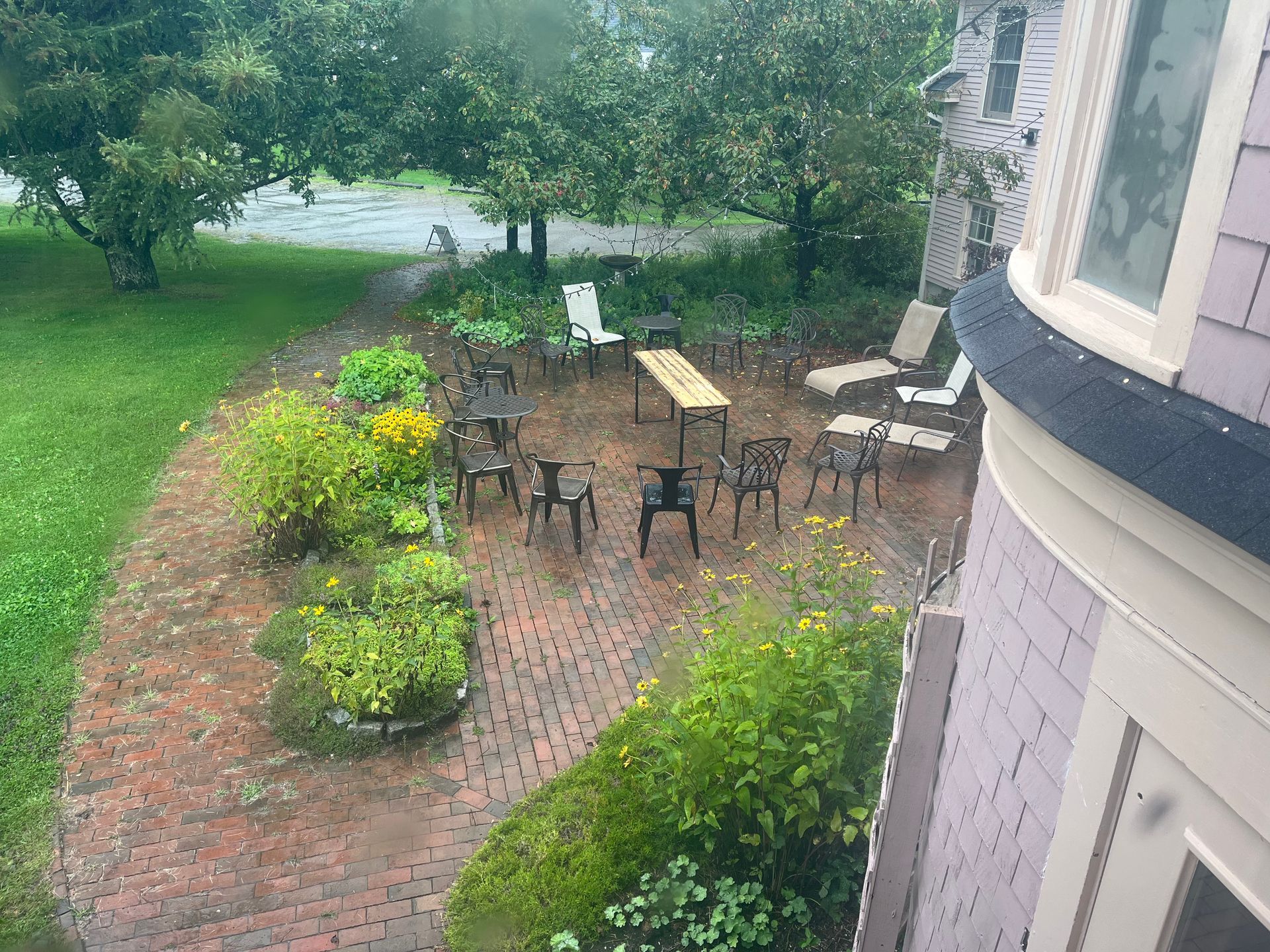 A seating area at The Wildflower is ready for a gathering