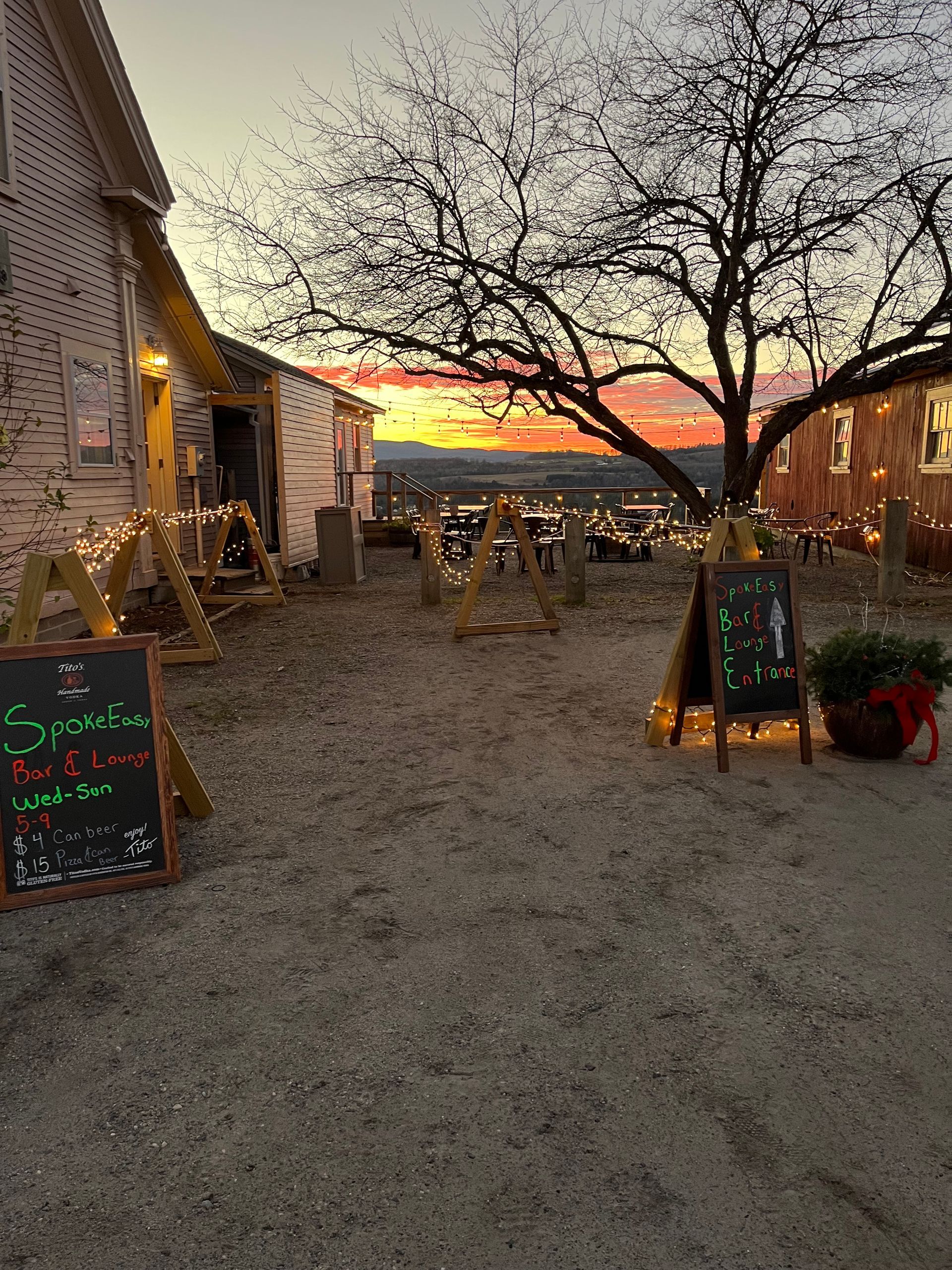 The sun sets on The Wildflower Restaurant and Pub