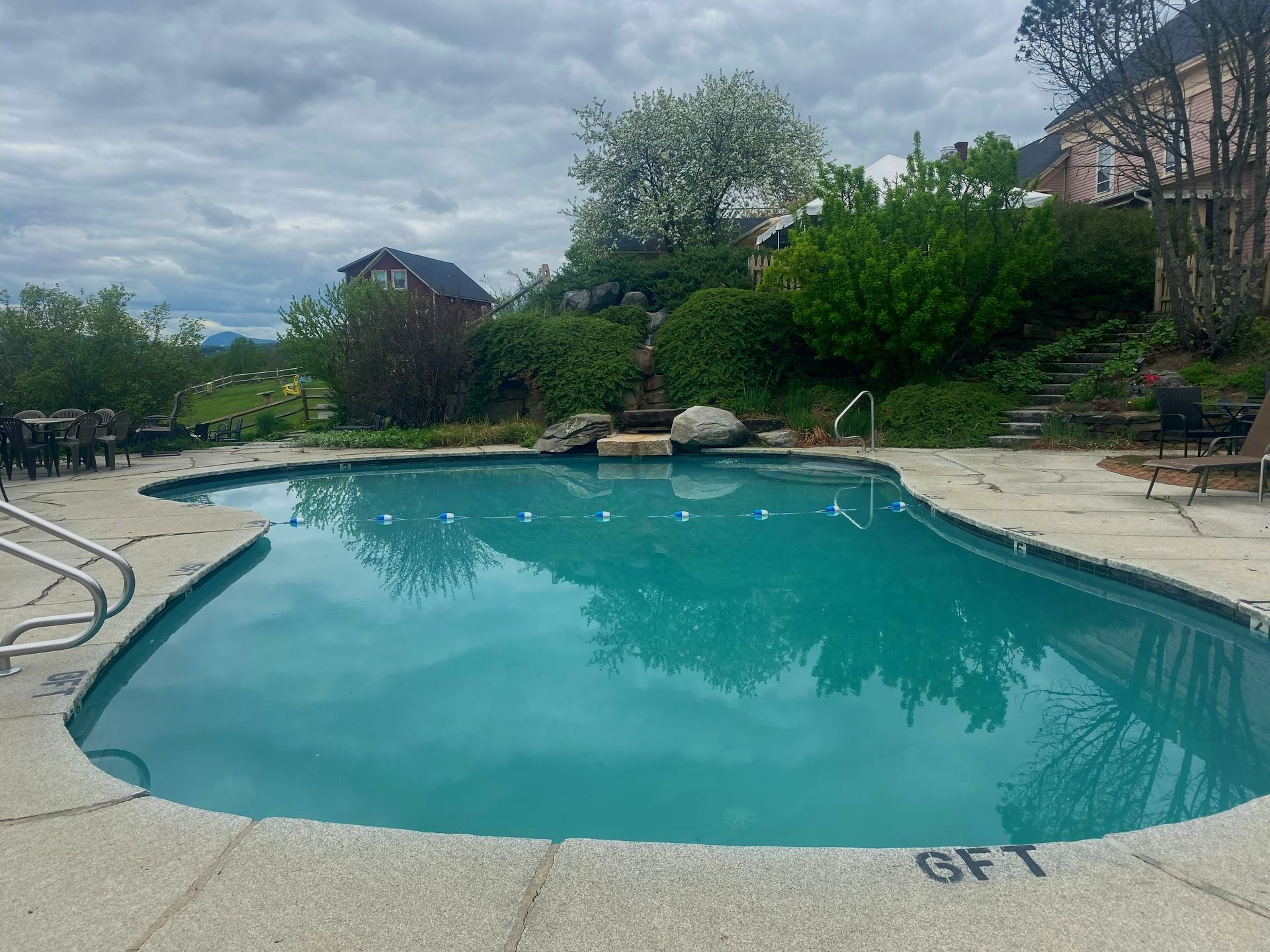 A large swimming pool with the number 3f1 on the edge