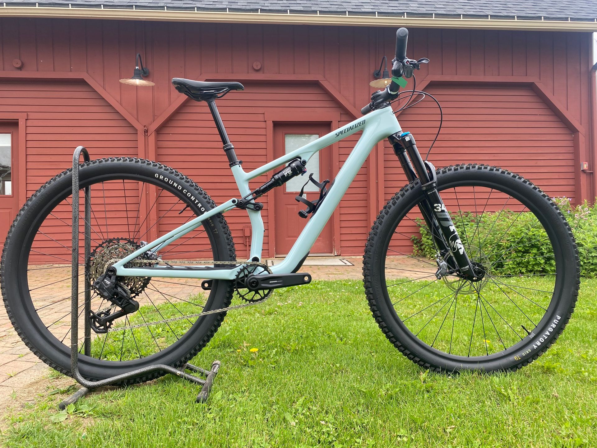 A mountain bike is perched near Heaven's Bench in East Burke, Vermont