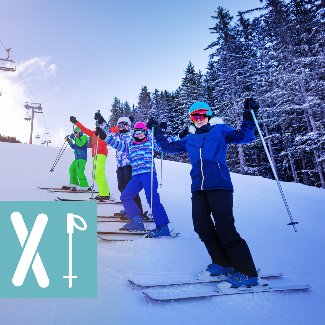 A group of skiers line up on Burke Mountain, ready to shred, before heading back to The Wildflower, a Vermont winter resort.