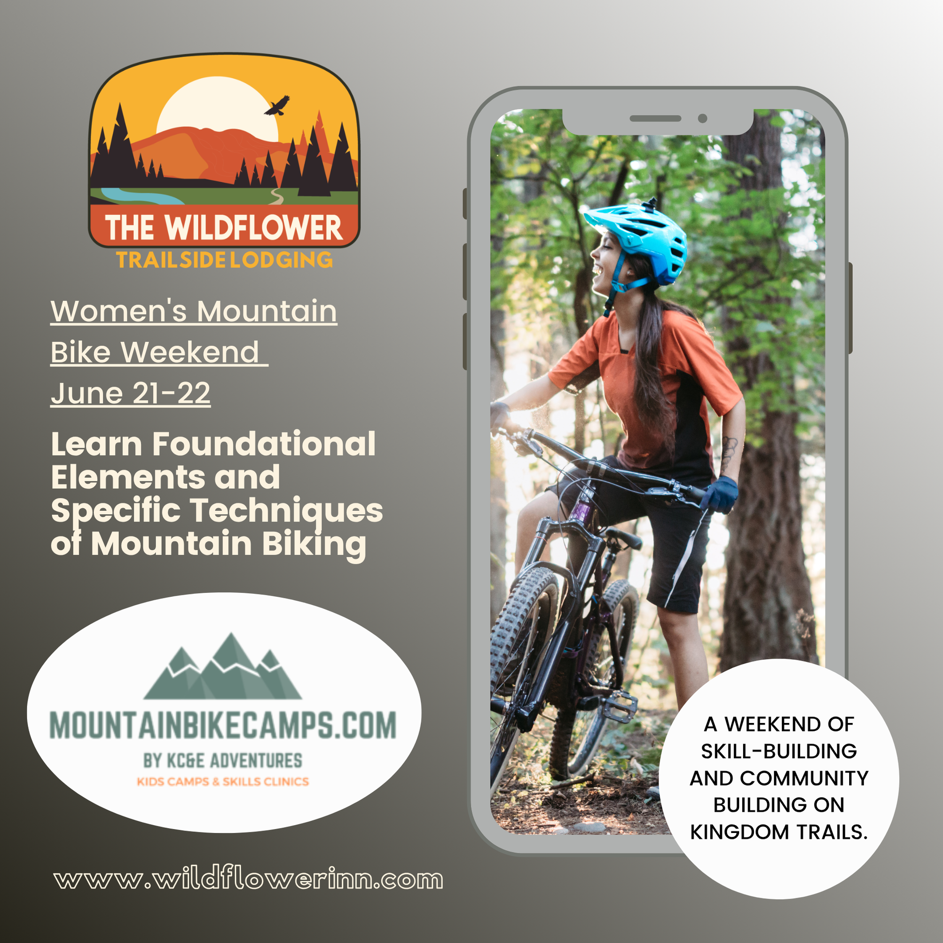 The Wildflower partners with Mountainbikecamps.com to offer a women's mountain bike weekend June 22 to 23rd