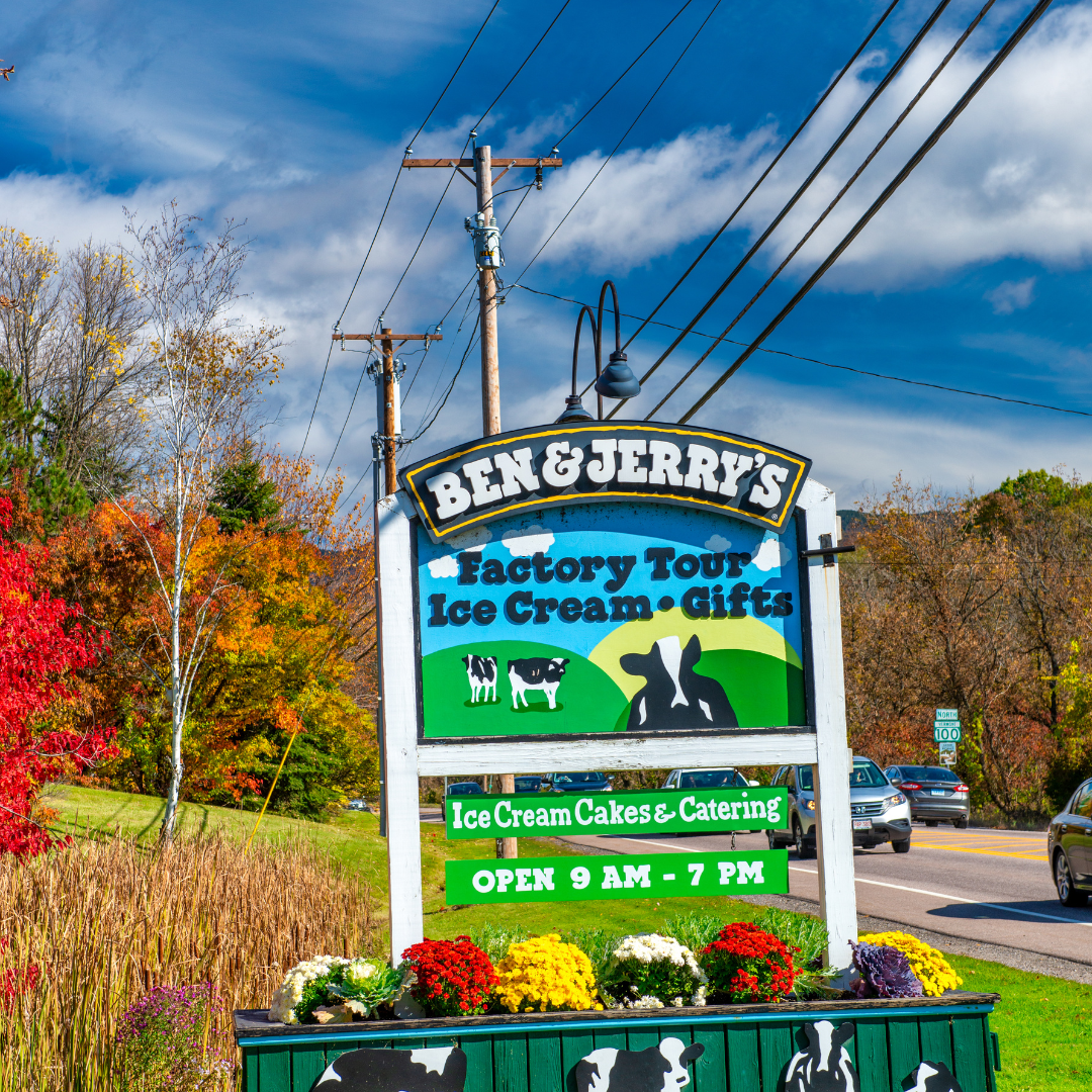Ben & Jerry's factory sign in Waterbury, Vermont.