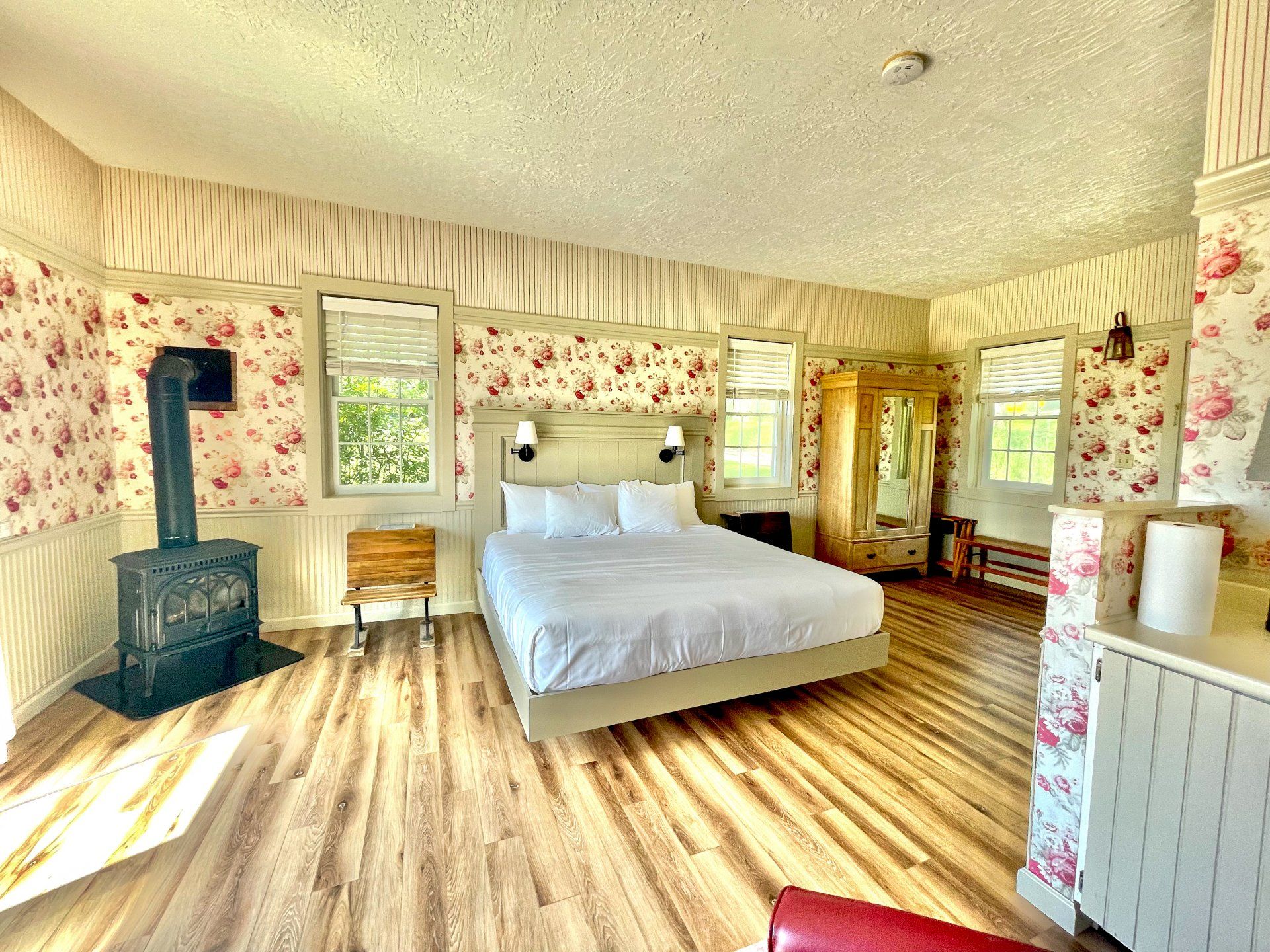 The Wildflower's most premium room with a king-sized bed and furnace