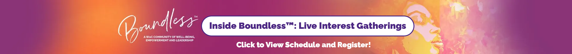 Pink banner with two women, script text, and button that says,