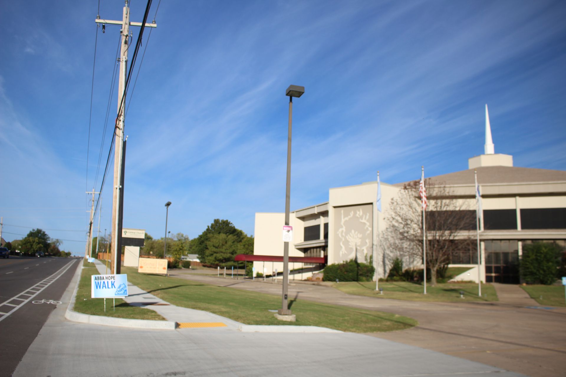 A street with a sign that says fill in on it