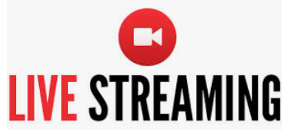 A live streaming logo with a camera icon in a red circle.