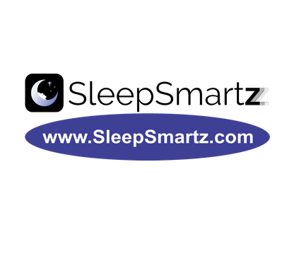 A logo for sleepsmartz is shown on a white background