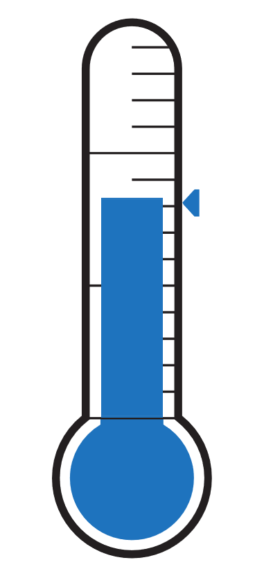 A blue thermometer is shown with a white background.