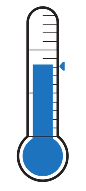 A blue thermometer is shown with a white background.