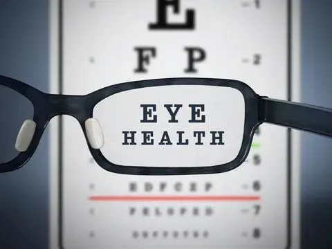 A pair of glasses with the words eye health written on them
