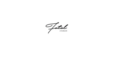 A black and white logo for fatal eyewear on a white background.