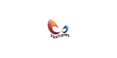 A colorful logo for flexframes on a white background.