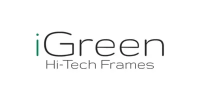 A logo for igreen hi-tech frames on a white background.