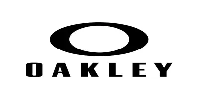 A black and white oakley logo on a white background.
