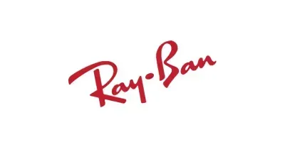 The ray-ban logo is red on a white background.