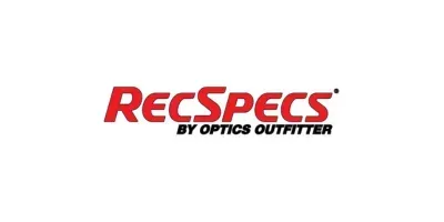 The rec specs by optics outfitter logo is red and black on a white background.
