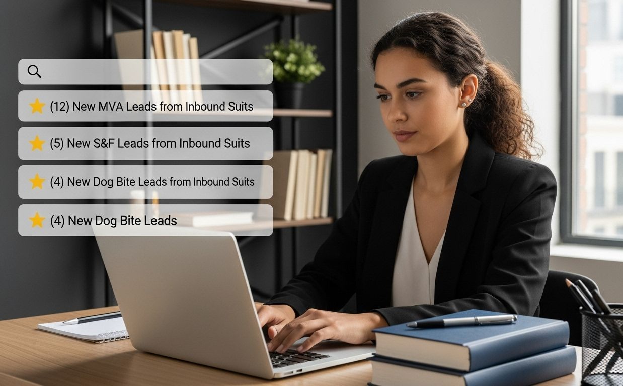 attorney on computer viewing her leads from Inbound Suits.