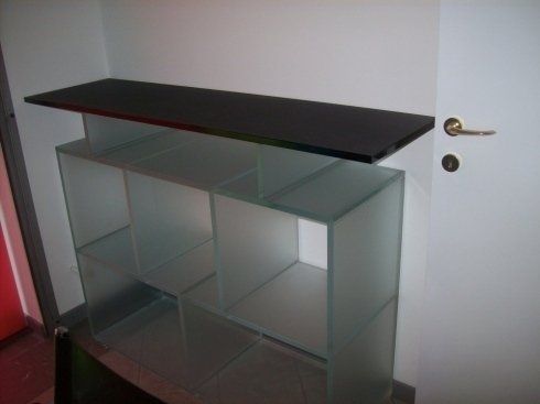 scaffali in vetro, mobile a cubi, vetro satinato 