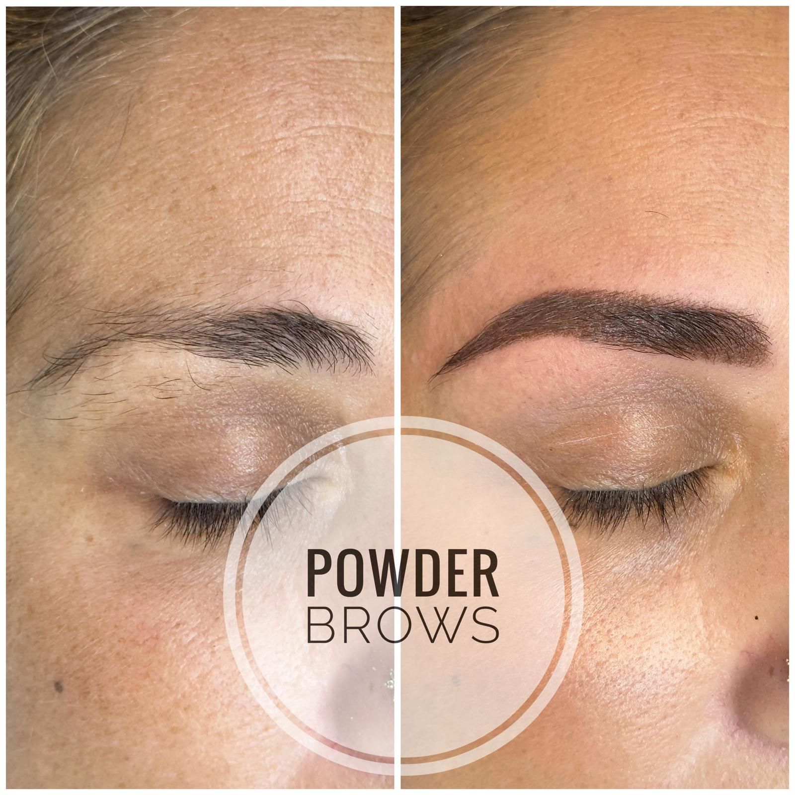 Vergelijking van de wenkbrauwen van een persoon voor en na een powder brows-