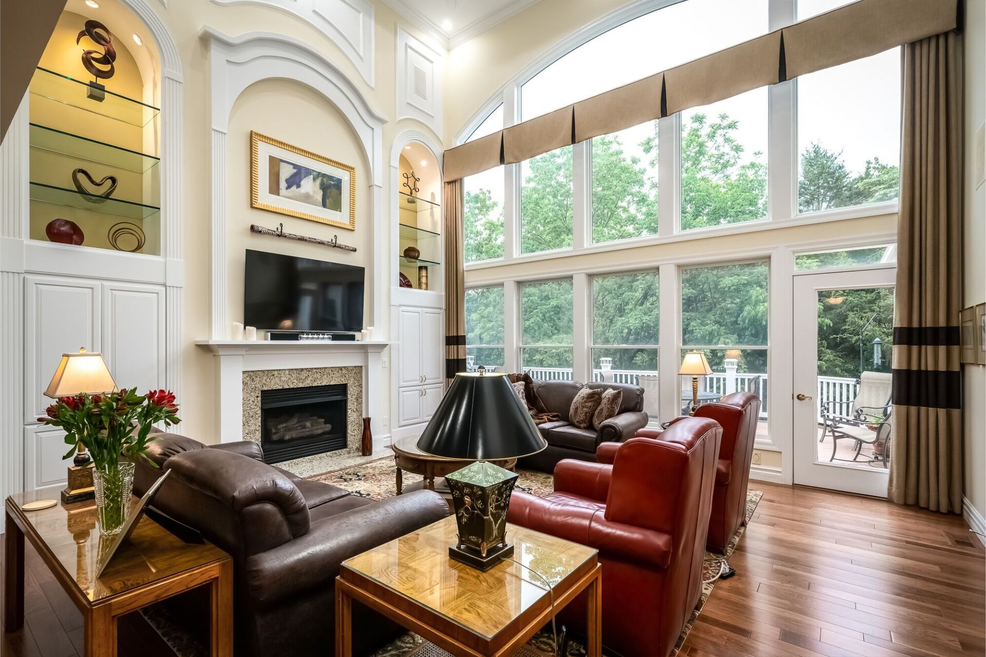 whole home interior design with unique drapery and table lamp