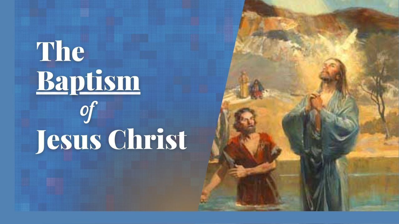 A painting of jesus being baptised by john the baptist.