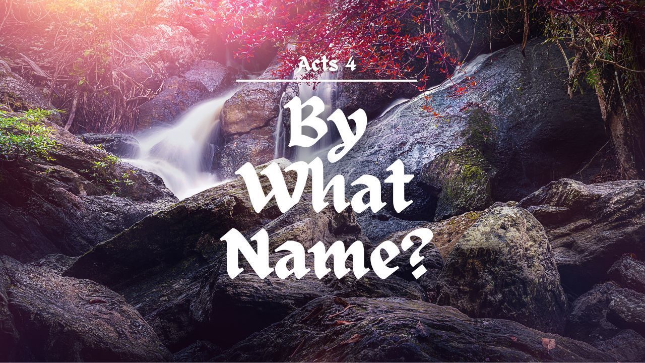 A waterfall in the middle of a forest with the words `` by what name '' written on it.